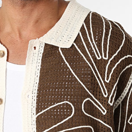 Frilivin - Chemise Manches Courtes Crochet 258 Marron Beige