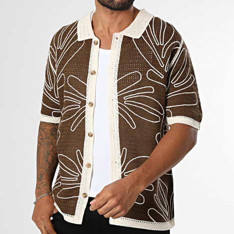 Frilivin - Chemise Manches Courtes Crochet 258 Marron Beige
