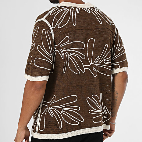 Frilivin - Chemise Manches Courtes Crochet 258 Marron Beige