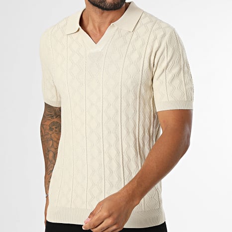 Frilivin - Polo Manches Courtes Col V En Maille 815 Beige Clair