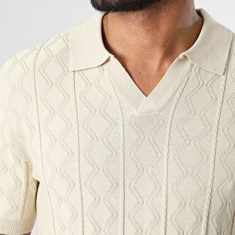 Frilivin - Polo Manches Courtes Col V En Maille 815 Beige Clair