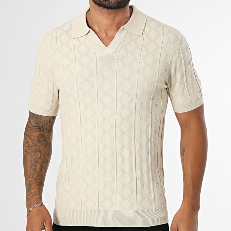 Frilivin - Polo Manches Courtes Col V En Maille 815 Beige Clair