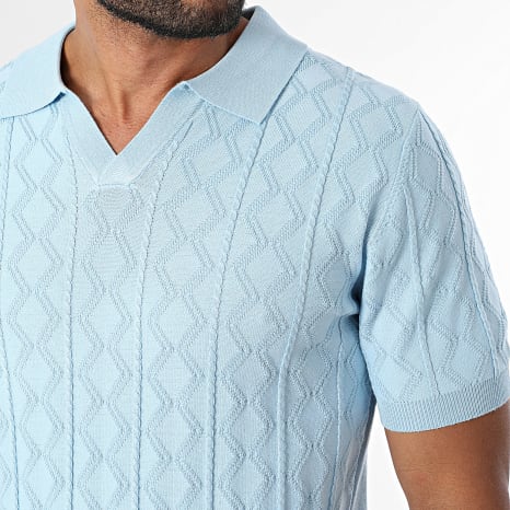 Frilivin - Polo Manches Courtes Col V En Maille 815 Bleu Clair