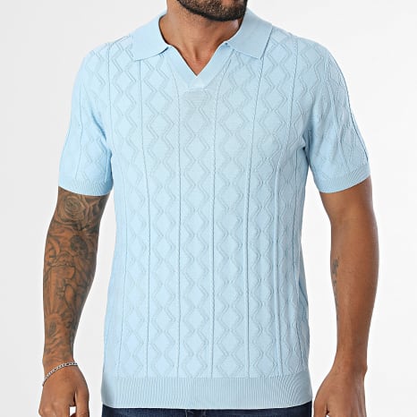Frilivin - Polo Manches Courtes Col V En Maille 815 Bleu Clair