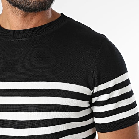 Frilivin - Tee Shirt En Maille A Rayures 090 Blanc Noir