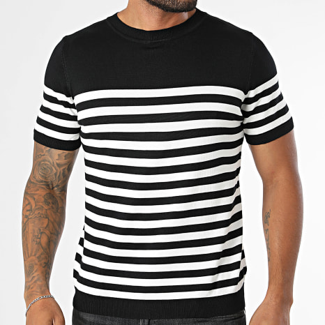 Frilivin - Tee Shirt En Maille A Rayures 090 Blanc Noir
