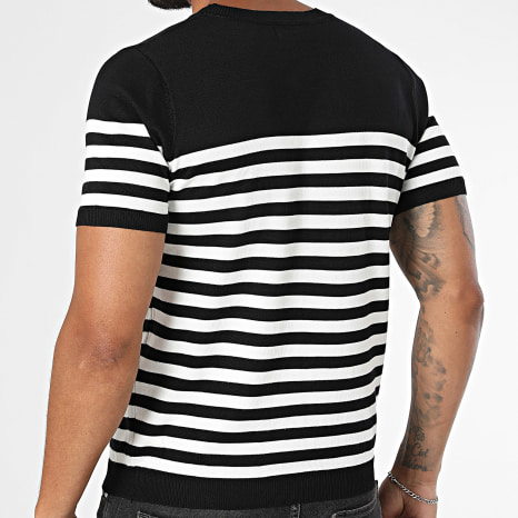 Frilivin - Tee Shirt En Maille A Rayures 090 Blanc Noir