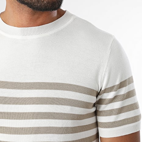 Frilivin - Tee Shirt En Maille A Rayures 090 Blanc Beige