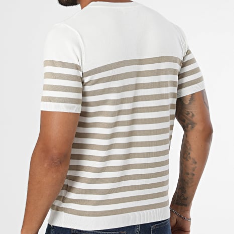 Frilivin - Tee Shirt En Maille A Rayures 090 Blanc Beige