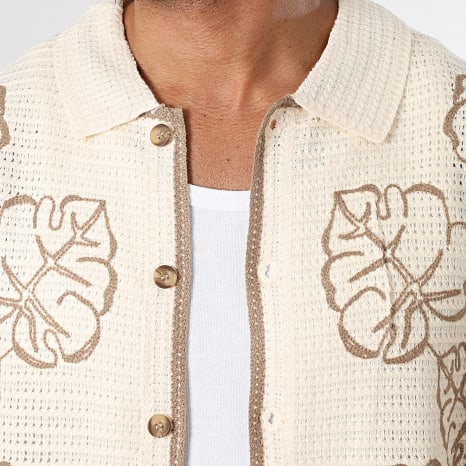 Frilivin - Chemise Manches Courtes Crochet 211 Beige Marron Floral