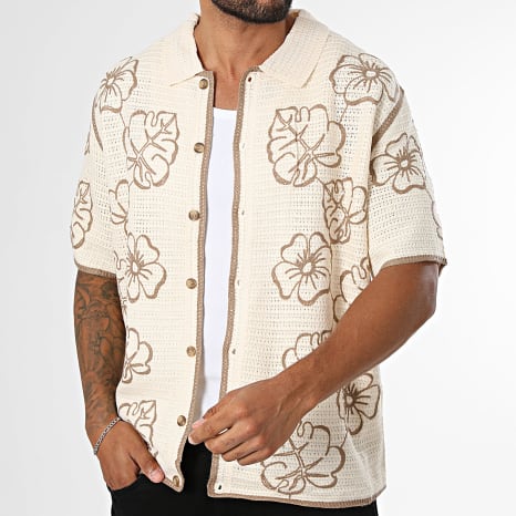 Frilivin - Chemise Manches Courtes Crochet 211 Beige Marron Floral