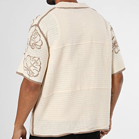 Frilivin - Chemise Manches Courtes Crochet 211 Beige Marron Floral