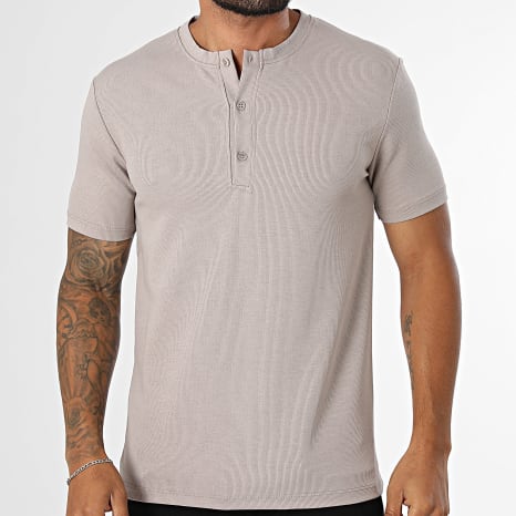 Frilivin - Tee Shirt Col Boutonné 382 Beige Foncé