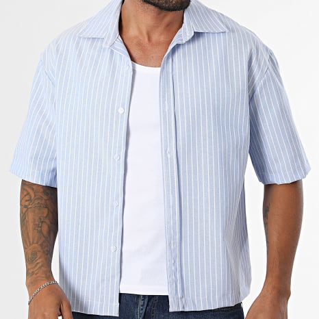 Frilivin - Chemise Manches Courtes A Rayures 500 Bleu Clair Blanc