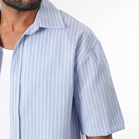 Frilivin - Chemise Manches Courtes A Rayures 500 Bleu Clair Blanc
