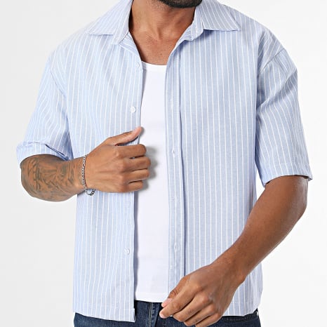 Frilivin - Chemise Manches Courtes A Rayures 500 Bleu Clair Blanc