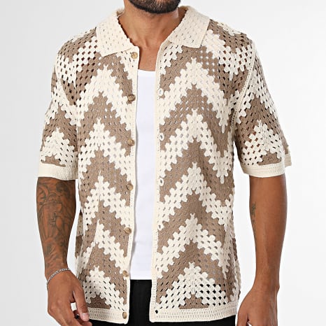 Frilivin - Chemise Manches Courtes Crochet 002 Beige Clair Marron Clair