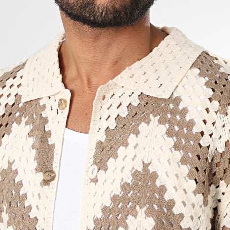 Frilivin - Chemise Manches Courtes Crochet 002 Beige Clair Marron Clair