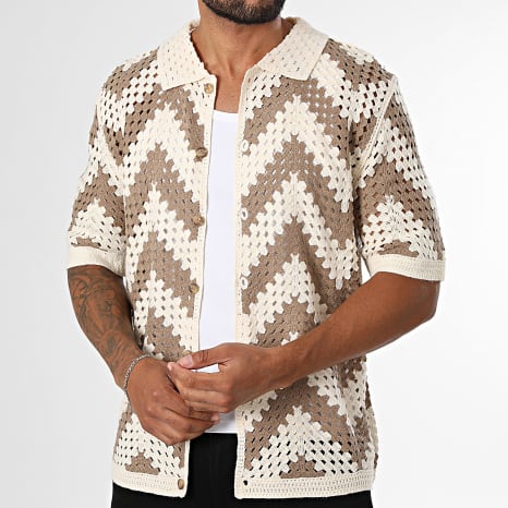 Frilivin - Chemise Manches Courtes Crochet 002 Beige Clair Marron Clair