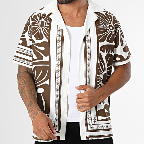 Frilivin - Chemise Manches Courtes 85E Beige Clair Marron Floral