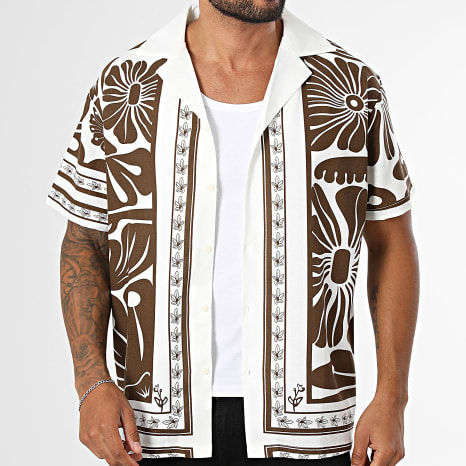 Frilivin - Chemise Manches Courtes 85E Beige Clair Marron Floral