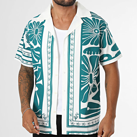 Frilivin - Chemise Manches Courtes 685 Blanc Vert Floral