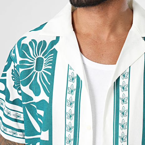 Frilivin - Chemise Manches Courtes 685 Blanc Vert Floral