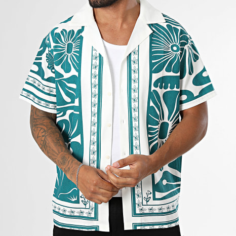 Frilivin - Chemise Manches Courtes 685 Blanc Vert Floral