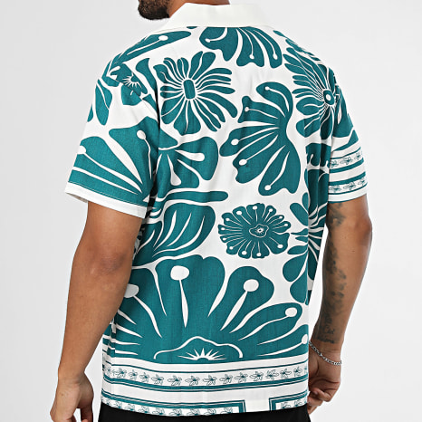 Frilivin - Chemise Manches Courtes 685 Blanc Vert Floral