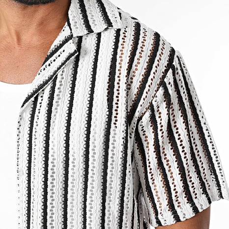 Frilivin - Ensemble Chemise Manches Courtes Et Short Crochet 80A Blanc Noir