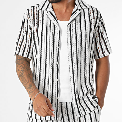 Frilivin - Ensemble Chemise Manches Courtes Et Short Crochet 80A Blanc Noir