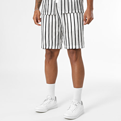 Frilivin - Ensemble Chemise Manches Courtes Et Short Crochet 80A Blanc Noir