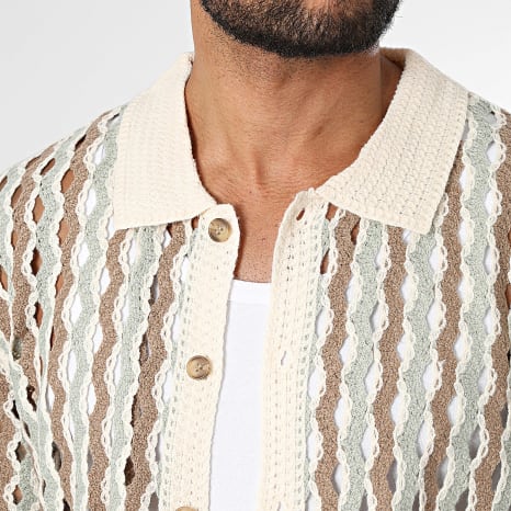 Frilivin - Chemise Manches Courtes Crochet 267 Beige Marron Vert Clair