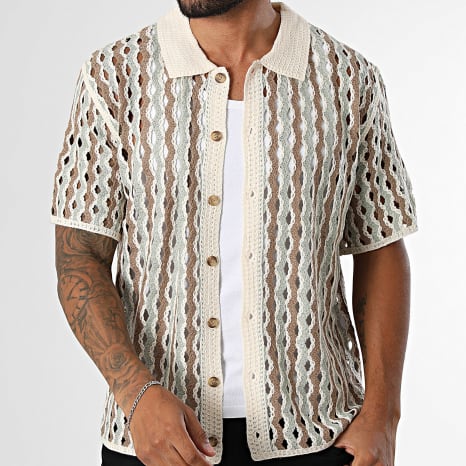 Frilivin - Chemise Manches Courtes Crochet 267 Beige Marron Vert Clair