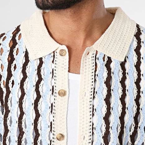 Frilivin - Chemise Manches Courtes Crochet 267 Bleu Clair Marron Beige