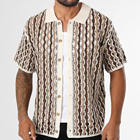Frilivin - Chemise Manches Courtes Crochet 267 Marron Beige