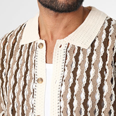 Frilivin - Chemise Manches Courtes Crochet 267 Marron Beige