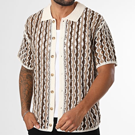 Frilivin - Chemise Manches Courtes Crochet 267 Marron Beige