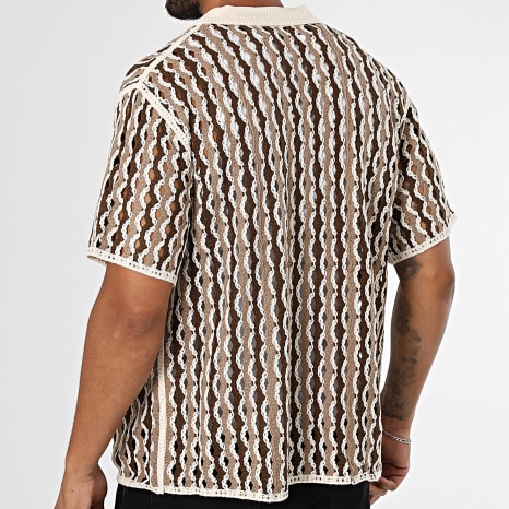 Frilivin - Chemise Manches Courtes Crochet 267 Marron Beige