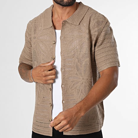Frilivin - Chemise Manches Courtes Crochet 242 Marron Clair