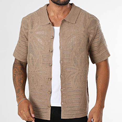 Frilivin - Chemise Manches Courtes Crochet 242 Marron Clair