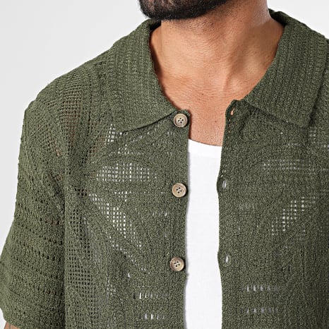 Frilivin - Chemise Manches Courtes Crochet 242 Vert Kaki