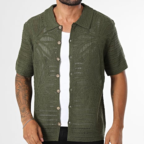 Frilivin - Chemise Manches Courtes Crochet 242 Vert Kaki