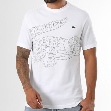Lacoste - Tee Shirt Regular Fit Big Logo Crocodile Blanc
