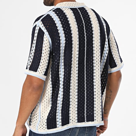 Frilivin - Chemise Manches Courtes Crochet 274 Bleu Marine Bleu Clair Beige