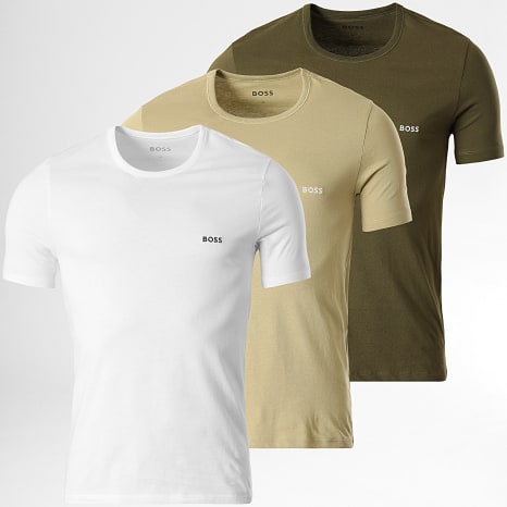 BOSS - Lot De 3 Tee Shirts 50532468 Vert Kaki Clair Blanc Vert Kaki