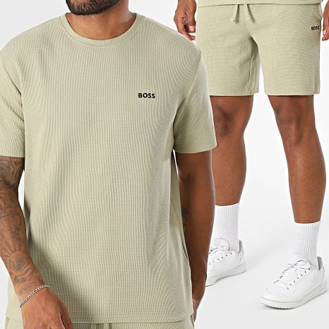 BOSS - Ensemble Tee Shirt Et Short Jogging Waffle 50535891 50535884 Vert Kaki Clair