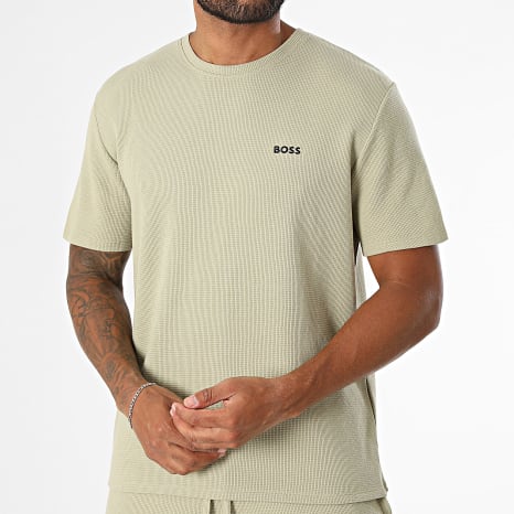 BOSS - Ensemble Tee Shirt Et Short Jogging Waffle 50535891 50535884 Vert Kaki Clair