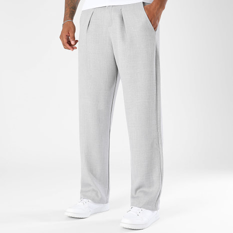 LBO - Pantalon Habillé Large A Plis Effet Lin 2827 Gris Clair