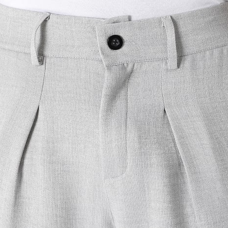 LBO - Pantalon Habillé Large A Plis Effet Lin 2827 Gris Clair
